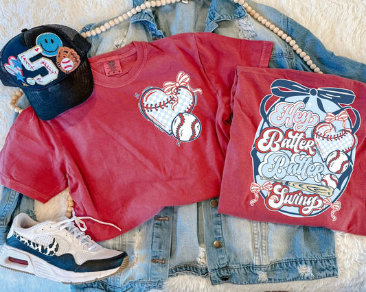 HEY BATTER BATTER SWING TEE (CRIMSON)