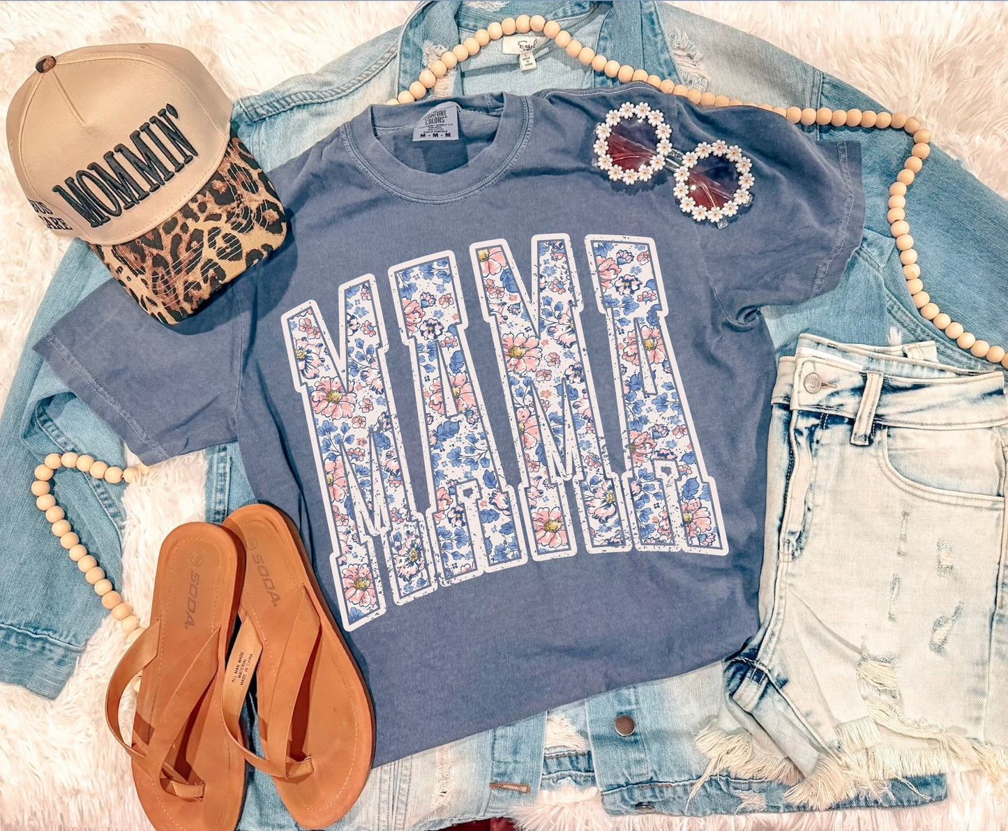 FLORAL MAMA TEE (DENIM)