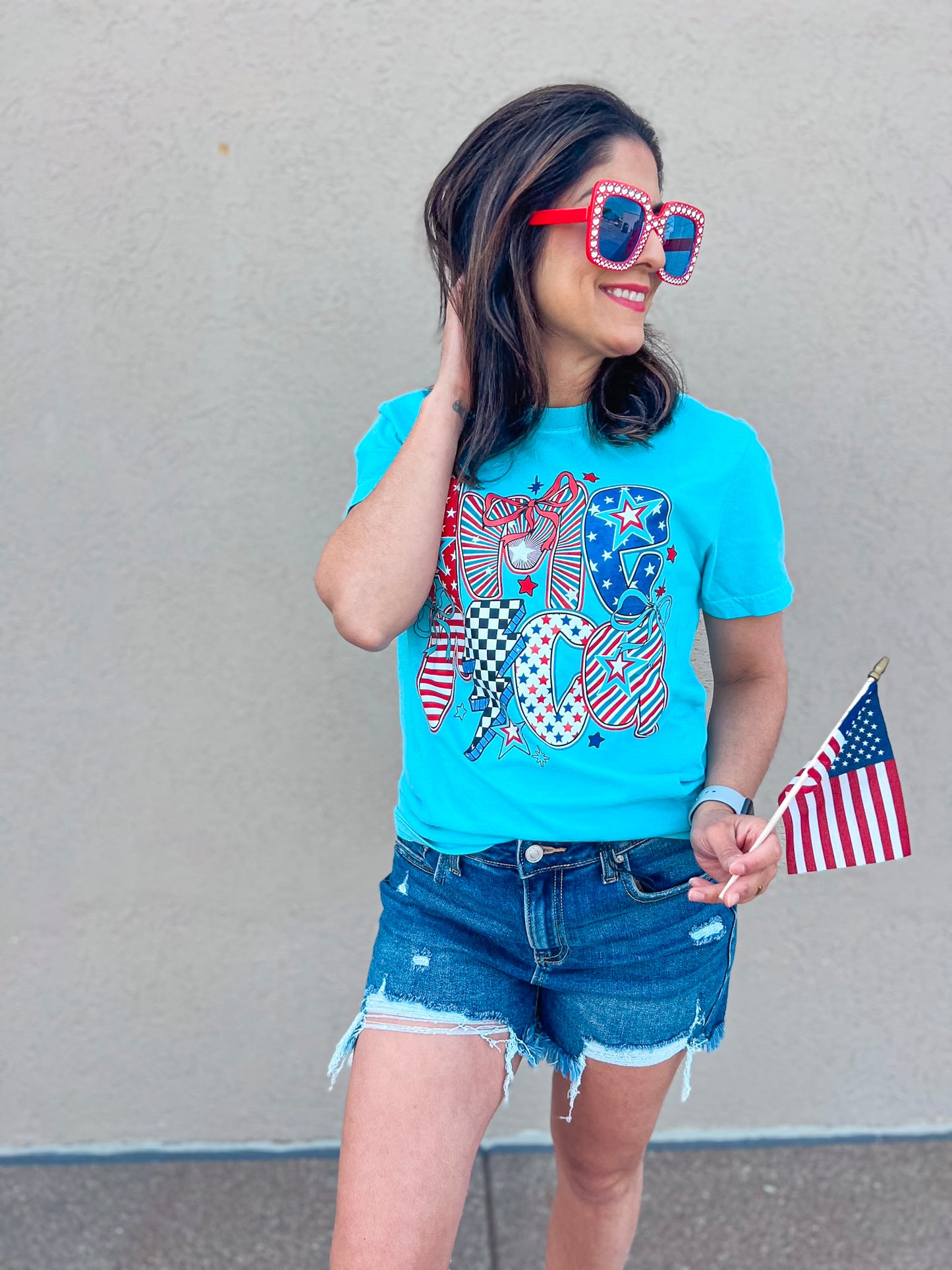 AMERICA PATCHWORK TEE (LAGOON)