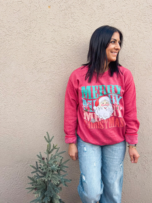 MERRY MERRY MERRY CHRISTMAS SWEATSHIRT (H.RED)