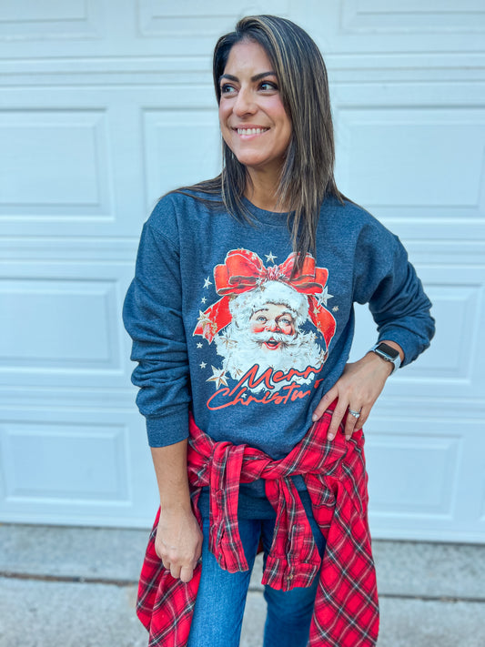 MERRY CHRISTMAS SANTA SWEATSHIRT (D. GREY)