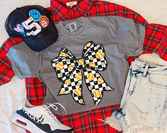 SOFTBALL BOW CHECK TEE (GREY)