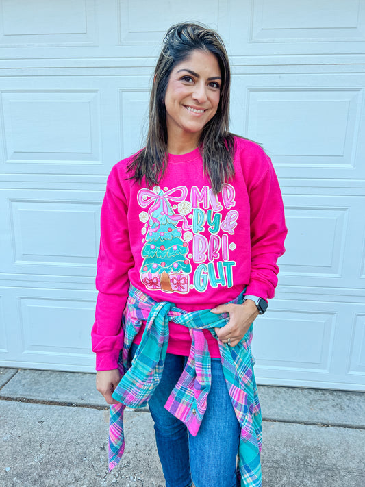 MERRY AND BRIGHT SWEATSHIRT (PINK)