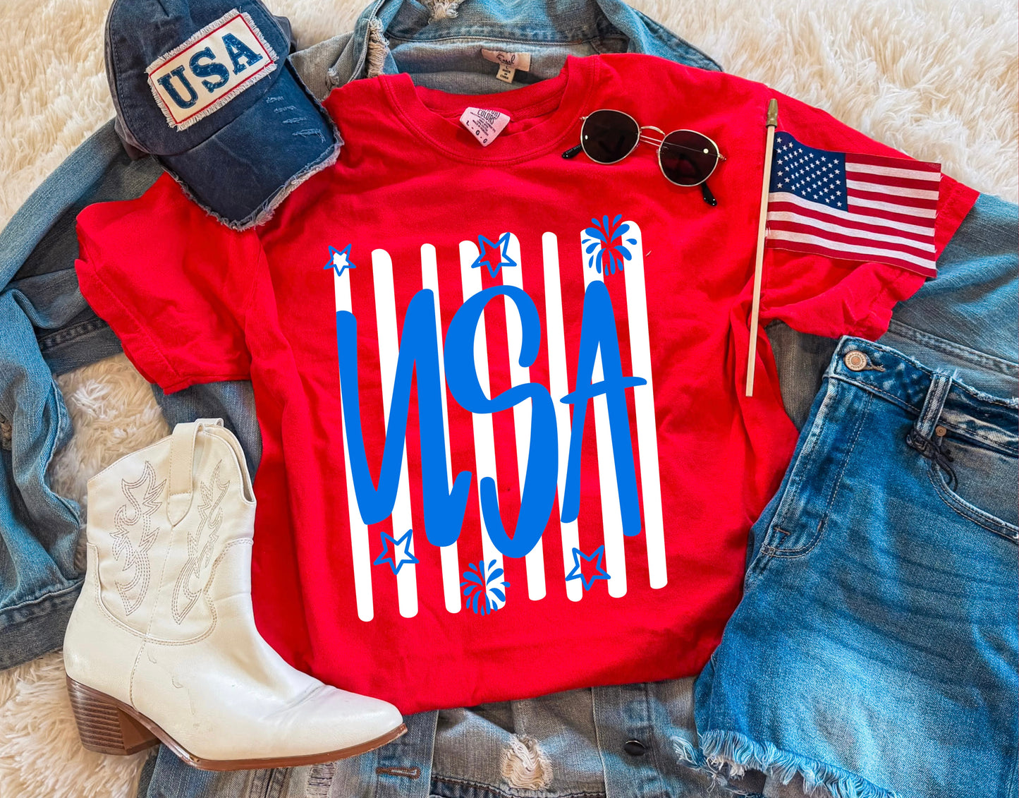 USA TRENDY STRIPES TEE (RED)