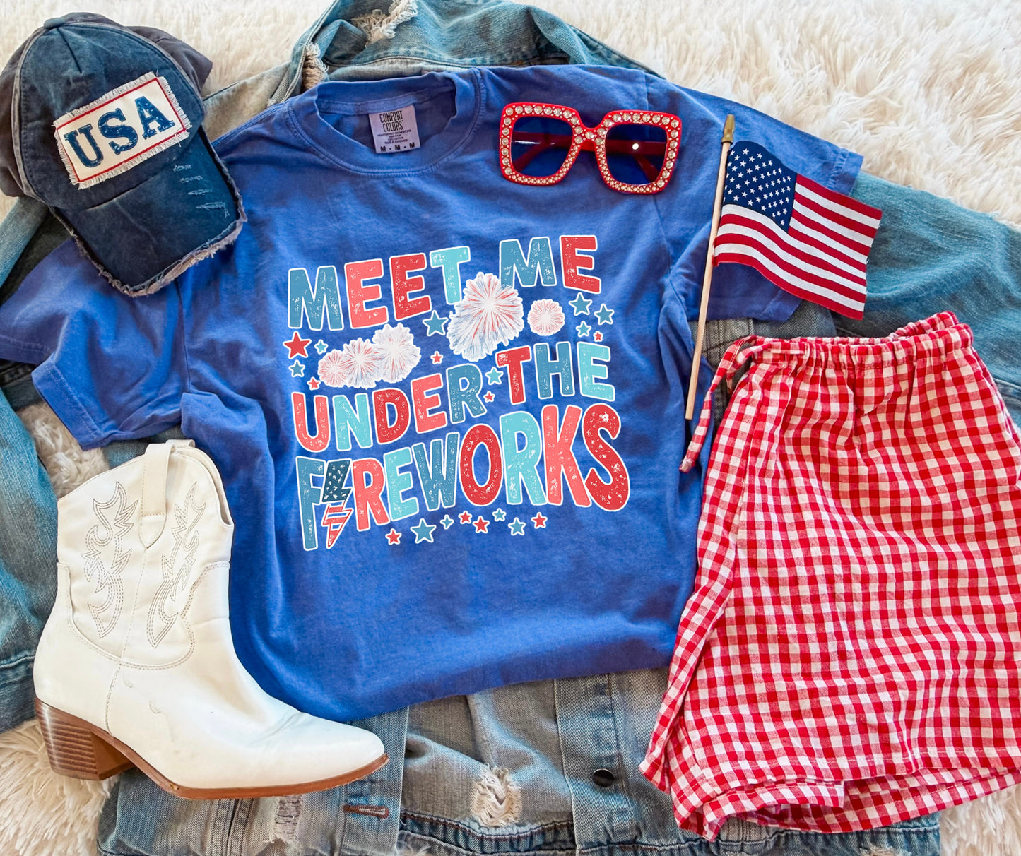 MEET ME UNDER THE FIREWORKS TEE (MYSTIC BLUE)