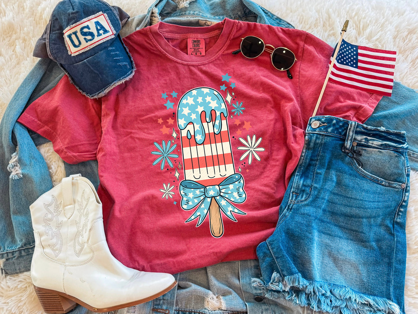 PATRIOTIC POP TEE (CRIMSON)