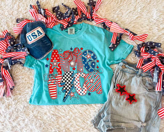 PATCHWORK AMERICA TEE (LAGOON)