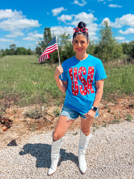 BRIGHT BLUE USA STARS TEE