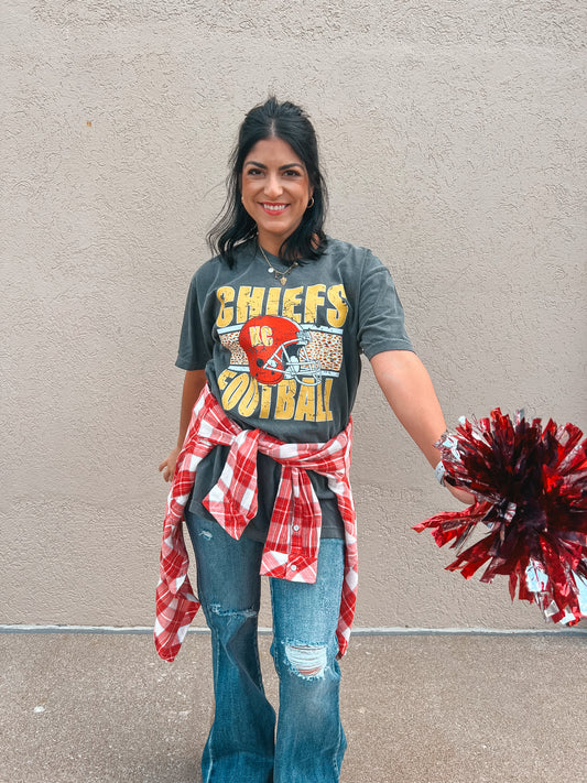 CHIEFS FOOTBALL LEOPARD DETAIL TEE (PEPPER CC)