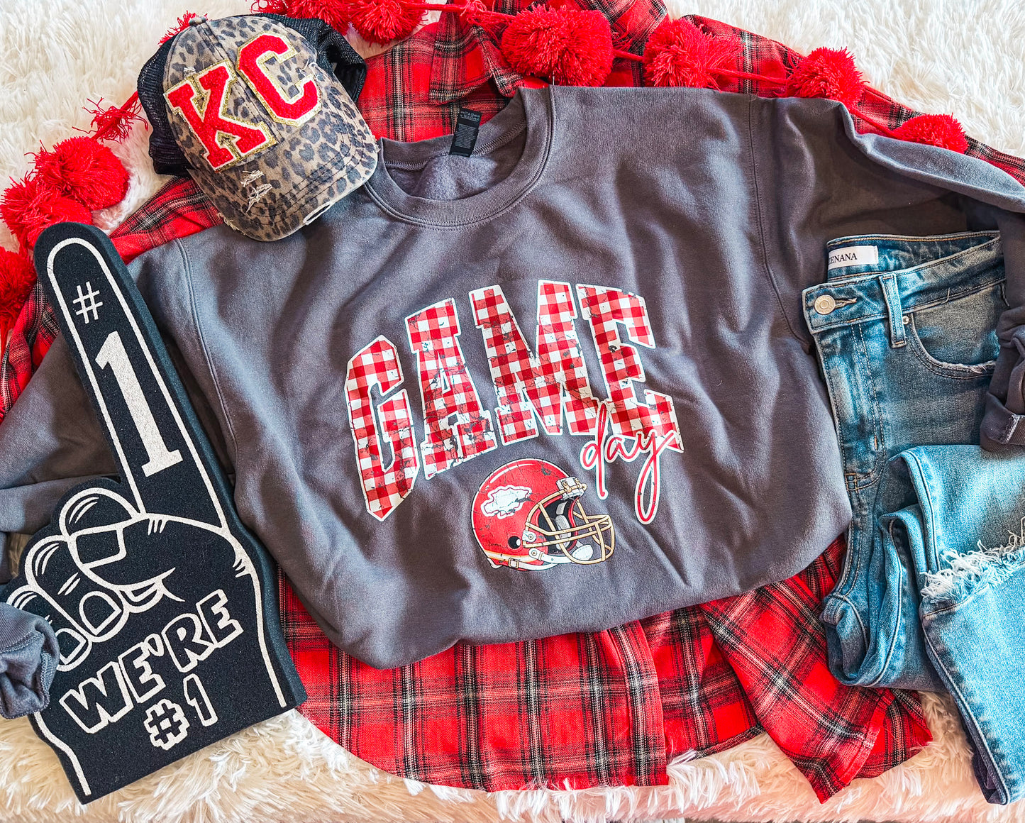 CHIEFS GAMEDAY PLAID SWEATSHIRT (CHARCOAL)