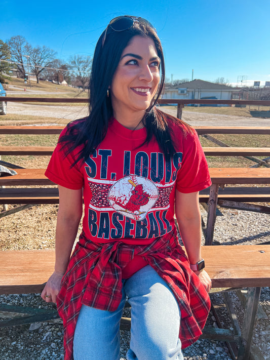 ST LOUIS BASEBALL LEOPARD TEE (RED CC)