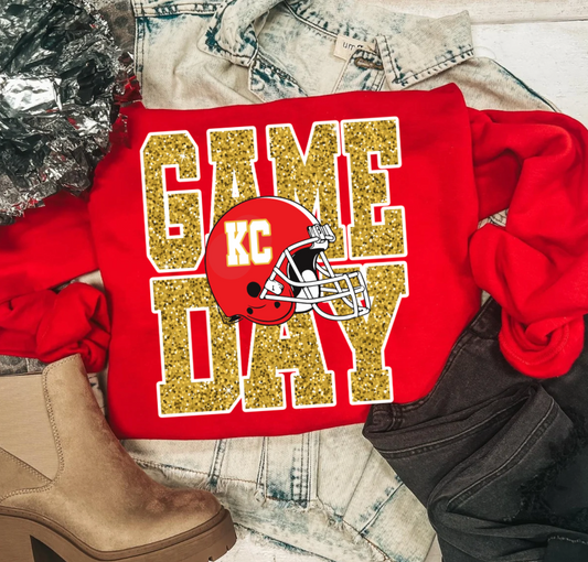 CHIEFS GAME DAY GLITTER SWEATSHIRT (RED)