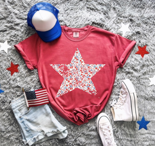 CRIMSON FLORAL STARS TEE