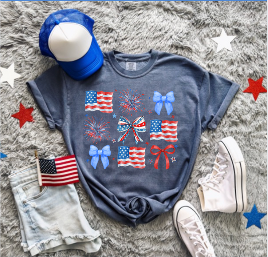 DENIM RED WHITE & BLUE BOWS TEE