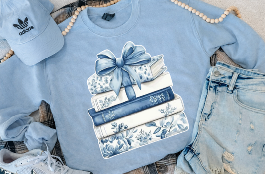 FLORAL BOOKS SWEATSHIRT (L BLUE)